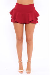 Wine Frill High Waisted Shorts - Claudelle-Shorts