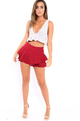 Wine Frill High Waisted Shorts - Claudelle-Shorts
