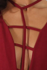 Wine Front Harness Bodycon Dress - Nella-Dresses