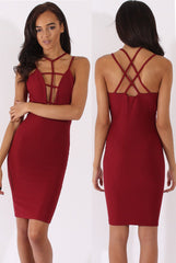 Wine Front Harness Bodycon Dress - Nella-Dresses