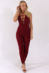 Wine Front Harness Fitted Jumpsuit - Bette-Jumpsuits