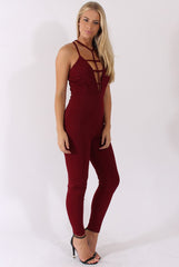 Wine Front Harness Fitted Jumpsuit - Bette-Jumpsuits