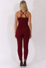 Wine Front Harness Fitted Jumpsuit - Bette-Jumpsuits