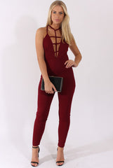 Wine Front Harness Fitted Jumpsuit - Bette-Jumpsuits