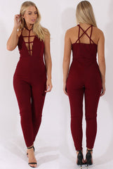 Wine Front Harness Fitted Jumpsuit - Bette-Jumpsuits