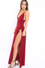 Wine Front Split Leg Maxi Dress - Effy-Dresses