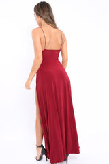 Wine Front Split Leg Maxi Dress - Effy-Dresses
