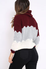Wine Grey and Cream ZigZag Patterned Roll Neck Jumper - Nataley-Jumper