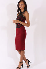 Wine Halterneck Crochet Layer Midi Dress - Andie-Dresses