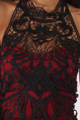 Wine Halterneck Crochet Layer Midi Dress - Andie-Dresses