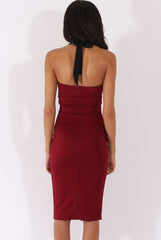 Wine Halterneck Crochet Layer Midi Dress - Andie-Dresses