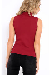 Wine High Neck Ribbed Top - Cicely-Tops