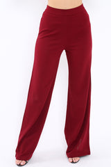 Wine High Waist Flare Trousers -Tisha-Trousers