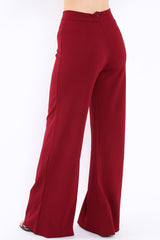 Wine High Waist Flare Trousers -Tisha-Trousers