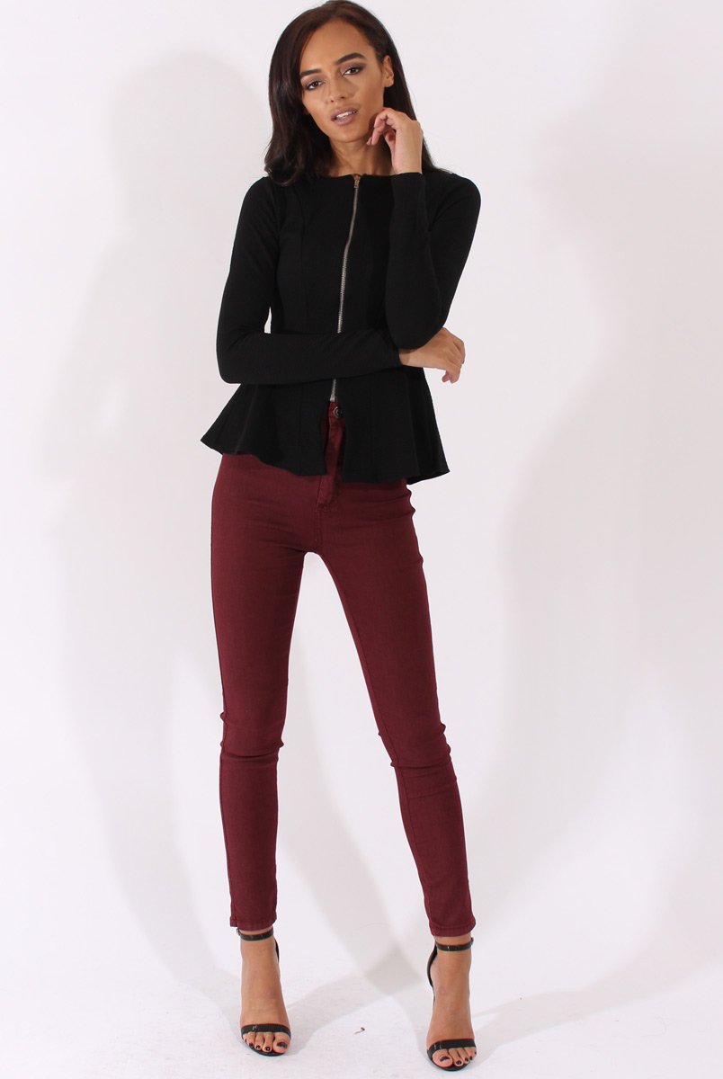 Wine High Waisted Skinny Jeans - Riley-Jeans