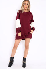 Wine Jumper Dress with Fur Sleeves - Paris-Dresses