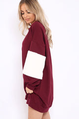 Wine Jumper Dress with Fur Sleeves - Paris-Dresses