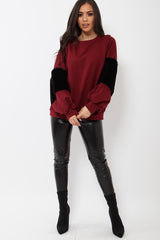 Wine Jumper with Fur Sleeves - Stephanie-Jumper
