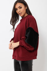Wine Jumper with Fur Sleeves - Stephanie-Jumper