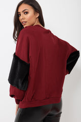 Wine Jumper with Fur Sleeves - Stephanie-Jumper