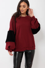 Wine Jumper with Fur Sleeves - Stephanie-Jumper