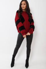 Wine Jumper with Fur on Front and Sleeves - Mercedes-Jumper