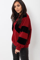 Wine Jumper with Fur on Front and Sleeves - Mercedes-Jumper