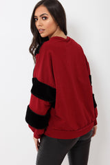 Wine Jumper with Fur on Front and Sleeves - Mercedes-Jumper