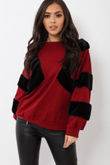 Wine Jumper with Fur on Front and Sleeves - Mercedes-Jumper