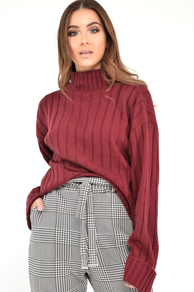 Wine Knit High Neck Jumper - Jaelynn-Jumper