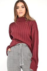 Wine Knit High Neck Jumper - Jaelynn-Jumper