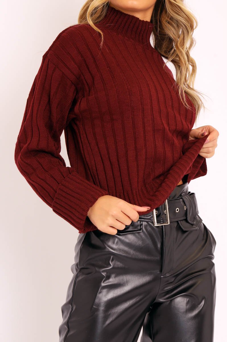 Wine Knit High Neck Jumper - Jaelynn-Jumper
