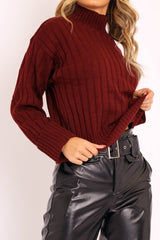 Wine Knit High Neck Jumper - Jaelynn-Jumper