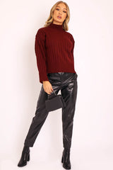 Wine Knit High Neck Jumper - Jaelynn-Jumper