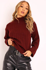 Wine Knit High Neck Jumper - Jaelynn-Jumper