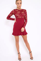 Wine Lace Bodycon Dress - Stacey-Dresses
