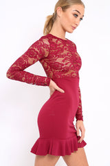 Wine Lace Bodycon Dress - Stacey-Dresses