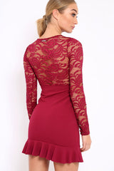 Wine Lace Bodycon Dress - Stacey-Dresses