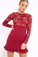 Wine Lace Bodycon Dress - Stacey-Dresses