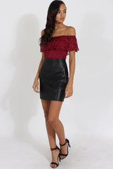 Wine Lace Frill Bardot Bodysuit - Tonika-Bodysuits