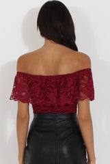Wine Lace Frill Bardot Bodysuit - Tonika-Bodysuits