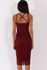 Wine Lace Harness Midi Dress - Elspeth-Dresses