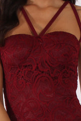 Wine Lace Harness Midi Dress - Elspeth-Dresses