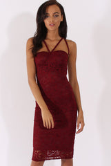 Wine Lace Harness Midi Dress - Elspeth-Dresses