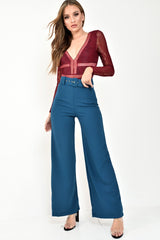 Wine Lace Long Sleeve Open Back Bodysuit - Ellice-Bodysuits