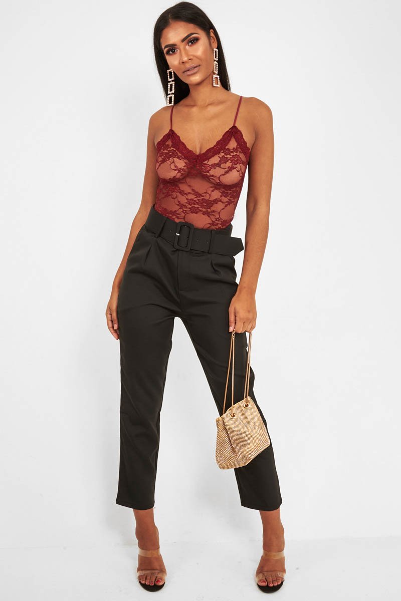 Wine Lace Open Back Bodysuit - Demani-Bodysuits