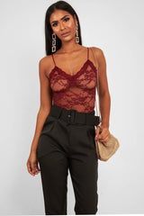 Wine Lace Open Back Bodysuit - Demani-Bodysuits