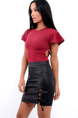 Wine Lace Up Back Bodysuit - Kyra-Bodysuits