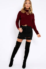 Wine Lace up Jumper - Deena-Jumper