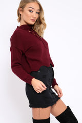 Wine Lace up Jumper - Deena-Jumper